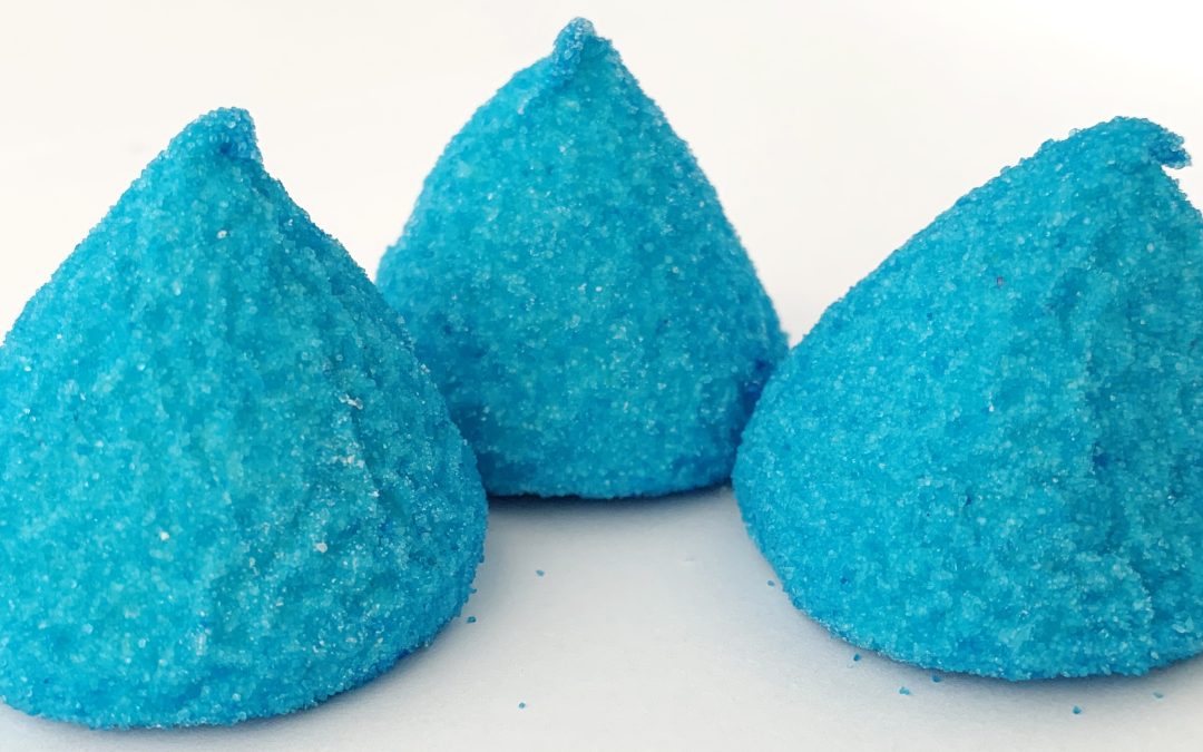 Marshmallow: Blå toppe,  Spidspose m. 100 g.